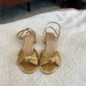 Jewel Badgley Mischka Metallic Gold Knotted Strap Heels